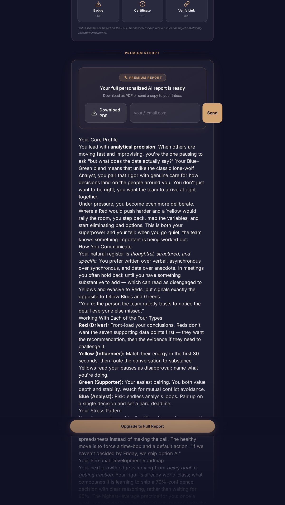 Sample ColorType result page